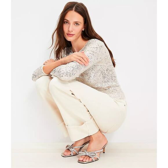 LOFT Champagne Sequin Long-Sleeve Tee Size Small NWT✨🎉🥂 - Picture 3 of 9